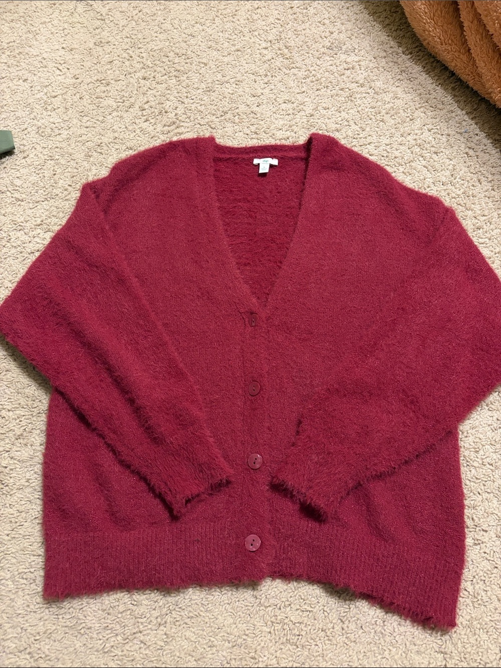 dip Plush Burgundy Button Cardigan